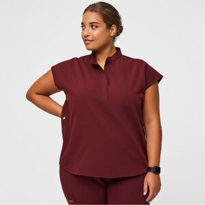 FIGS Rafaela Oversized Scrub Top in Burgundy